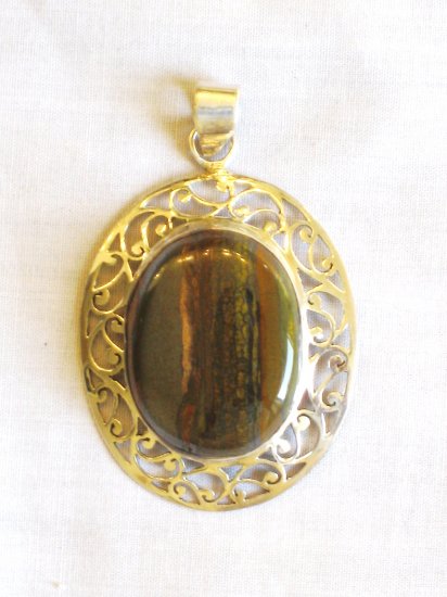 PN442 Tiger Iron Pendant in Sterling Silver