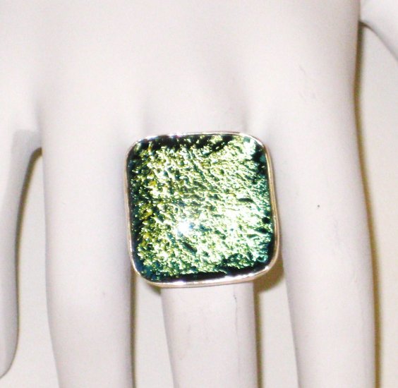 RG004 Dichroic Glass Ring in Sterling Silver, Size 7