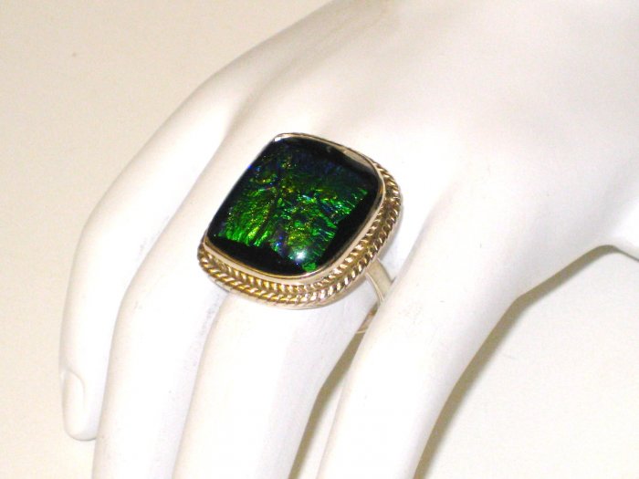 RG058 Dichroic Glass Ring in Sterling Silver