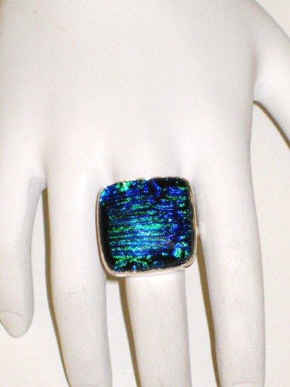 RG059 Dichroic Glass Ring in Sterling Silver