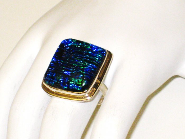 RG061 Dichroic Glass Ring in Sterling Silver