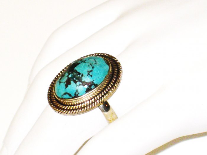 RG093 Turquoise Ring in Sterling Silver, Size 8