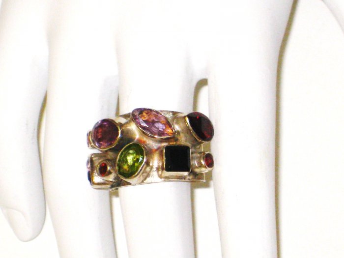 RG050 Mixed Stones Ring in Sterling Silver, Size 6