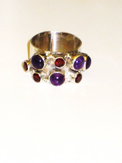 RG070 Mixed Stones Ring in Sterling Silver, Size 8