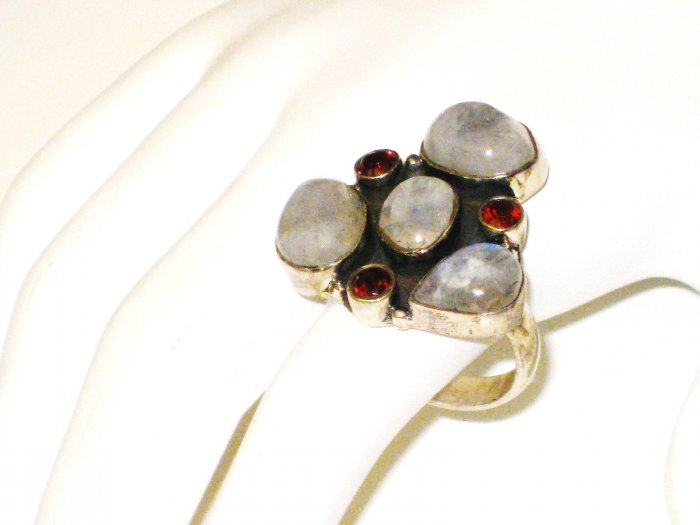 RG071 Mixed Stones Ring in Sterling Silver, Size 8