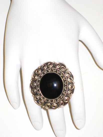 RG045 Onyx Ring in Sterling Silver, Size 6