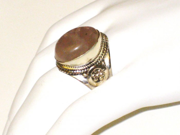 RG049 Rose Quartz Ring in Sterling Silver, Size 7