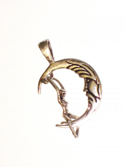 CP015 Lady Swinging on Moon Pendant in Sterling Silver