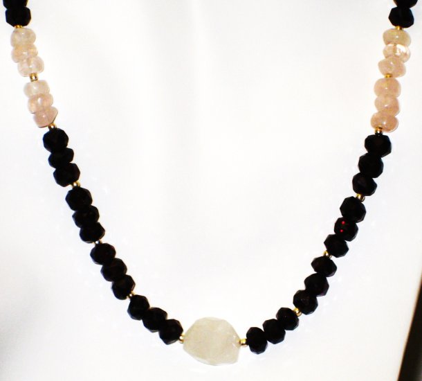 NK001 Garnet and Rose Quartz Necklace in Sterling Silver