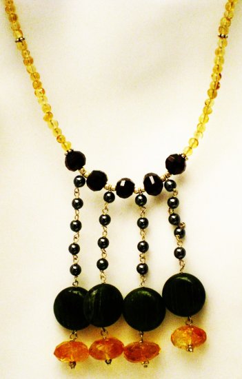 NK002 Citrine and Onyx Necklace in Sterling Silver