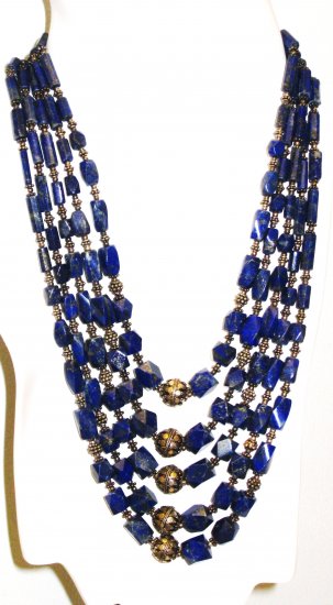 NK012 Multi-strand Lapis Lazuli Necklace in Sterling Silver