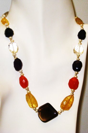 NK020 Amethyst, Crystal, Citrine, Smoky Quartz Necklace