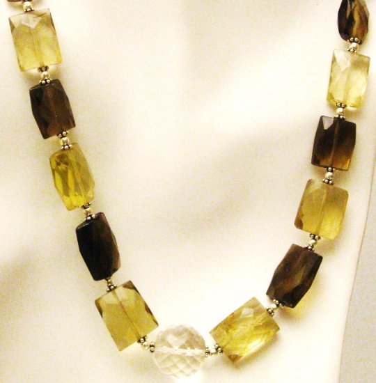 NK038 Smoky Quartz, Citrine and Amethsyt Necklace. Sterling Silver Beads and Clasp.