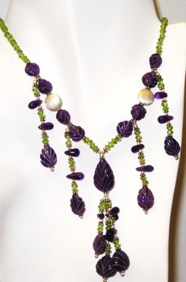 NK042 Peridot and Amethyst Necklace in Sterling Silver