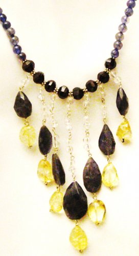 NK045 Labradorite, Citrine and CZ Necklace in Sterling Silver