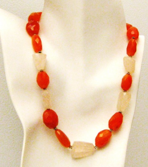 NK046 Rose Quartz and Carnelian Necklace in Sterling Silver
