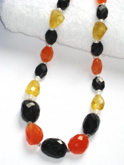 ST045 Mixed Stones Necklace in Sterling Silver
