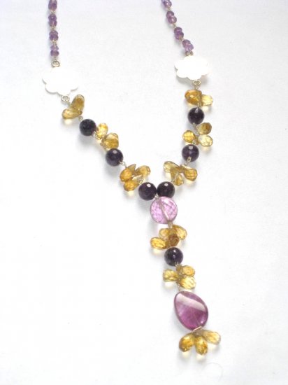 ST062 Amethyst, Onyx and Citrine Necklace in Sterling Silver