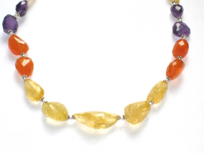 ST067 Citrine and Amethyst Necklace In Sterling Silver