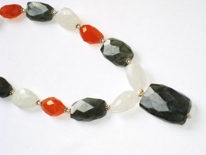 ST080 Carnelian, Moonstone, and Labradority Necklace in Sterling Silver