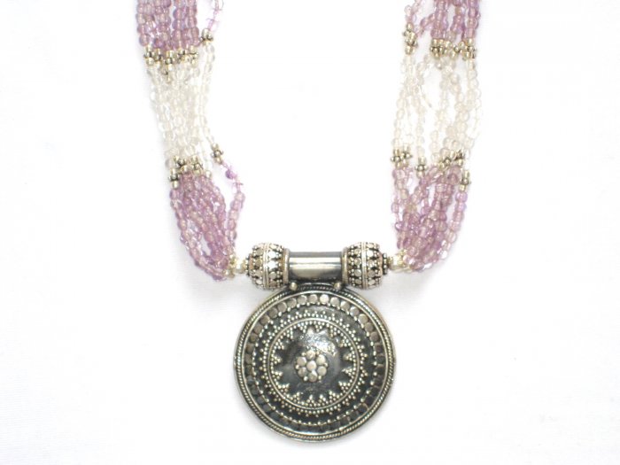 ST094 Amethyst and Moonstone Necklace in Sterling Silver
