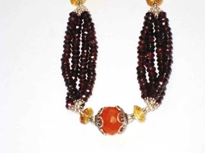 ST107 Carnelian and Garnet Necklace in Sterling Silver