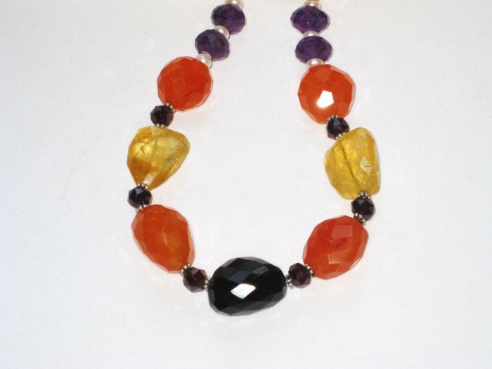 ST108 Mixed Stones Necklace in Sterling Silver