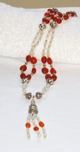 ST109 Sterling Silver Necklace with Carnelian, Citrine, Pearl, Amethyst and Onyx Beads