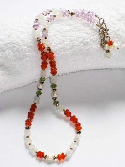 ST199 Mixed Stones Necklace in Sterling Silver