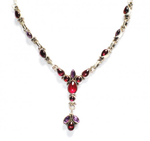 ST201 Garnet and Amethyst Necklace in Sterling Silver