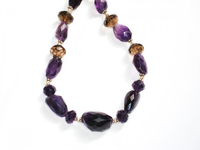 ST336 Amethyst and Smoky Quartz Necklace in Sterling Silver