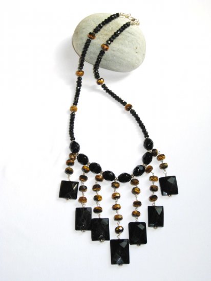 ST339 Onyx and Tigers Eye Necklace in Sterling Silver