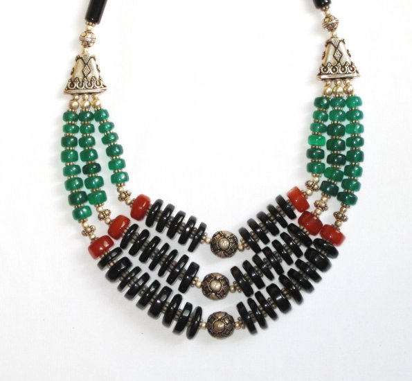 ST347 Mixed Stones Necklace in Sterling Silver