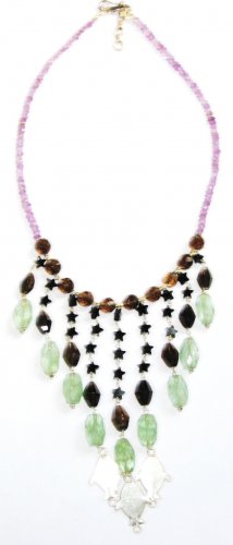 ST348 Mixed Stones Necklace in Sterling Silver