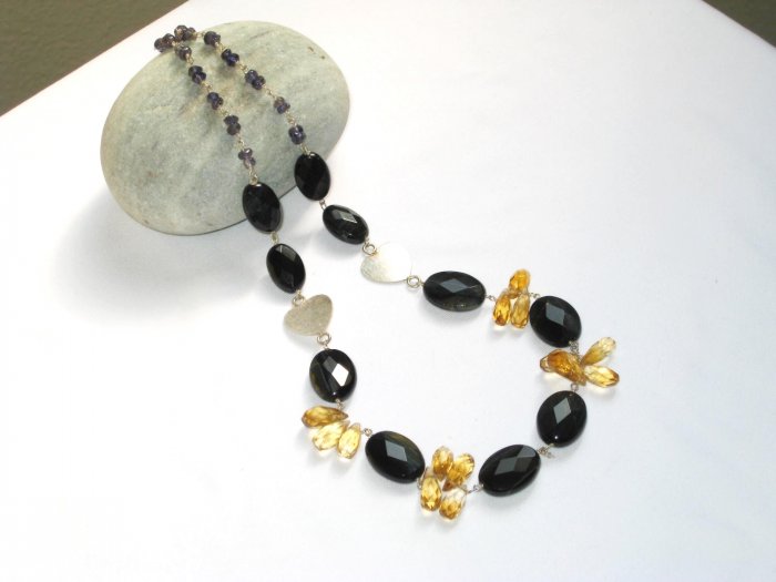 ST350 Onyx and Citrine Necklace in Sterling Silver