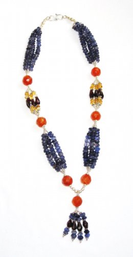 ST357 Mixed Stones Necklace in Sterling Silver