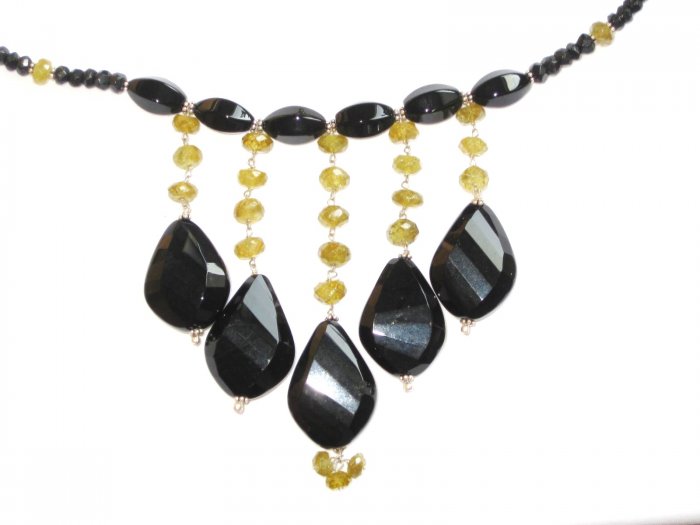ST358 Onyx and Smoky Quartz Necklace in Sterling Silver