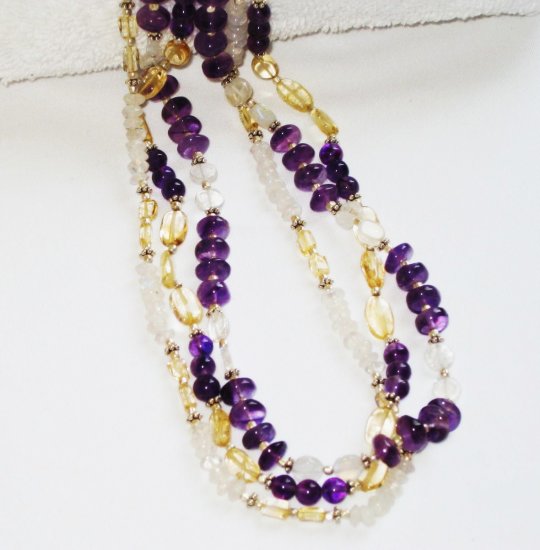 ST369 Amethyst, Citrine and Moonstone Necklace in Sterling Silver