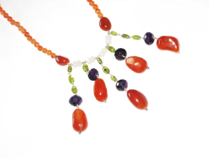 ST423 Mixed Stones Necklace in Sterling Silver