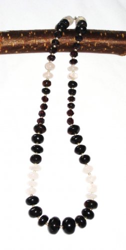 ST429 Rose Quartz and Onyx Necklace in Sterling Silver
