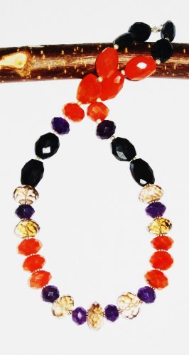 ST433 Mixed Stones Necklace in Sterling Silver