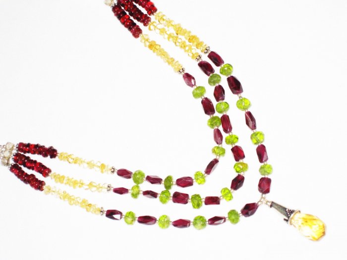 ST436 Citrine, Peridot and Garnet Necklace in Sterling Silver