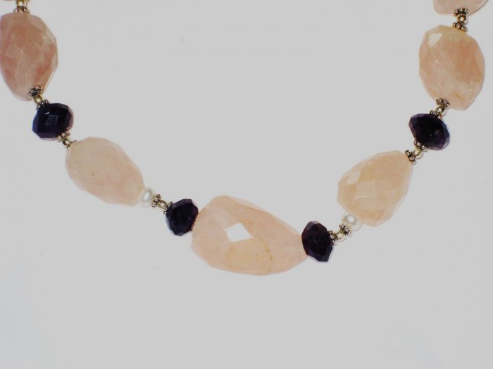 ST440 Rose Quartz and Amethyst Necklace in Sterling Silver