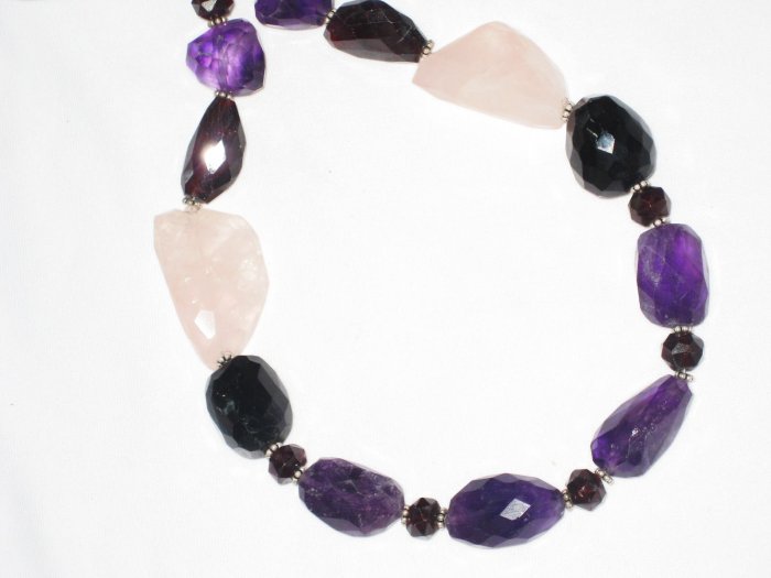 ST442 Mixed Stones Necklace in Sterling Silver