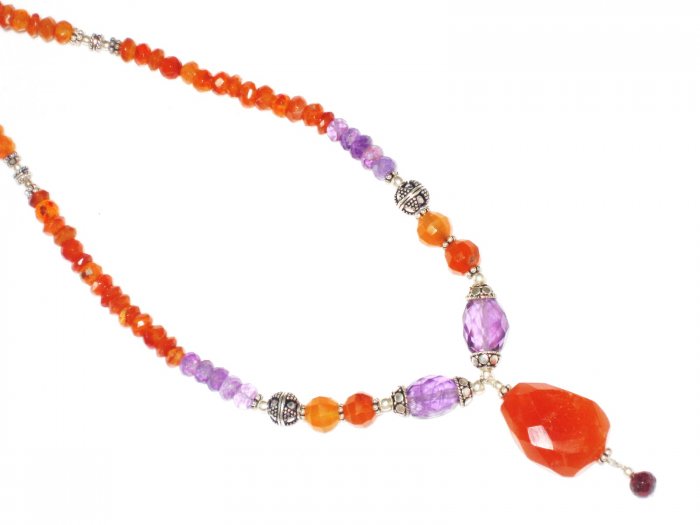 ST443 Carnelian and Amethyst Necklace in Sterling Silver