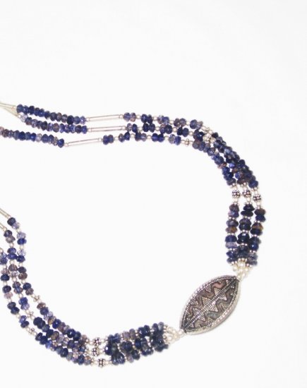 ST445 Blue CZ and Pearl Necklace in Sterling Silver