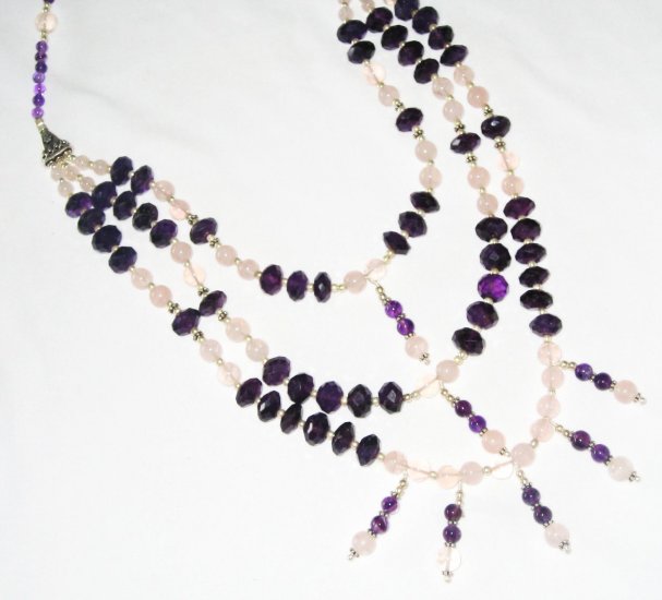 ST446 Mixed Stones Necklace in Sterling Silver