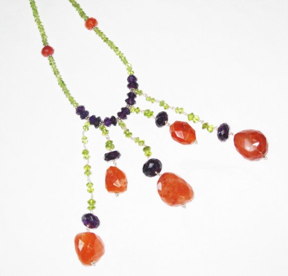 ST448 Peridot, Carnelian and Onyx Necklace in Sterling Silver
