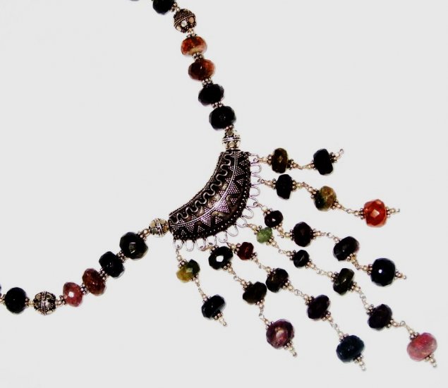 ST451 Mixed Stones Necklace in Sterling Silver