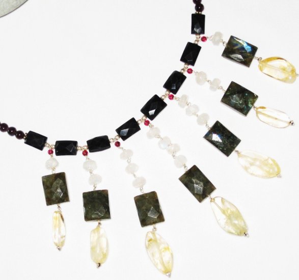 ST453 Mixed Stones Necklace in Sterling Silver